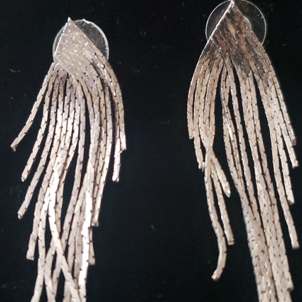 Dazzling Silvertone Dangling Fringe Earrings - Picture 2 of 4